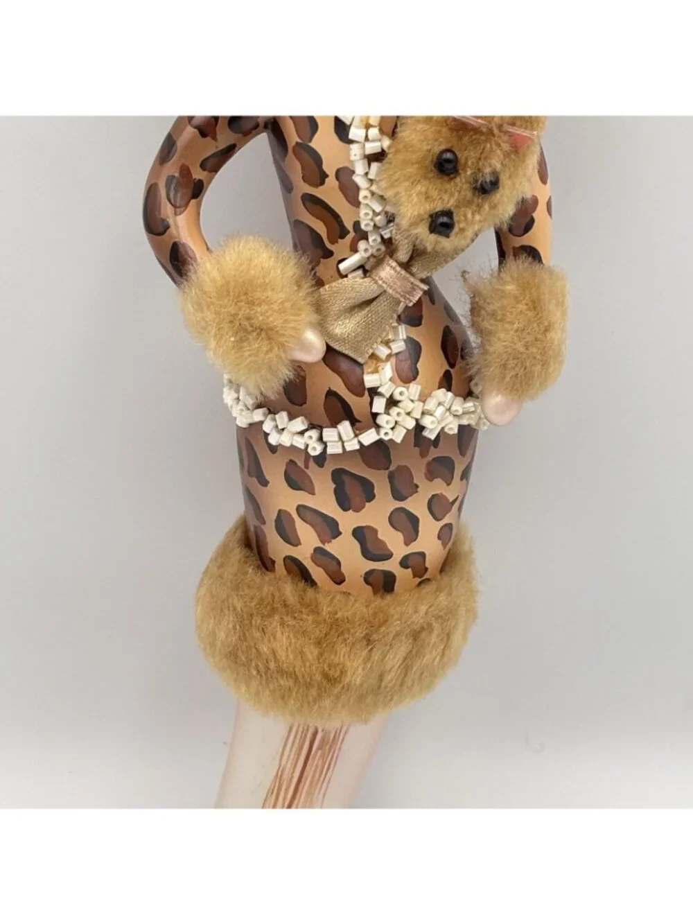 Ladies With Elegance Fashionista Glass Ornament Leopard Dress Hat Fox Stole 7”
